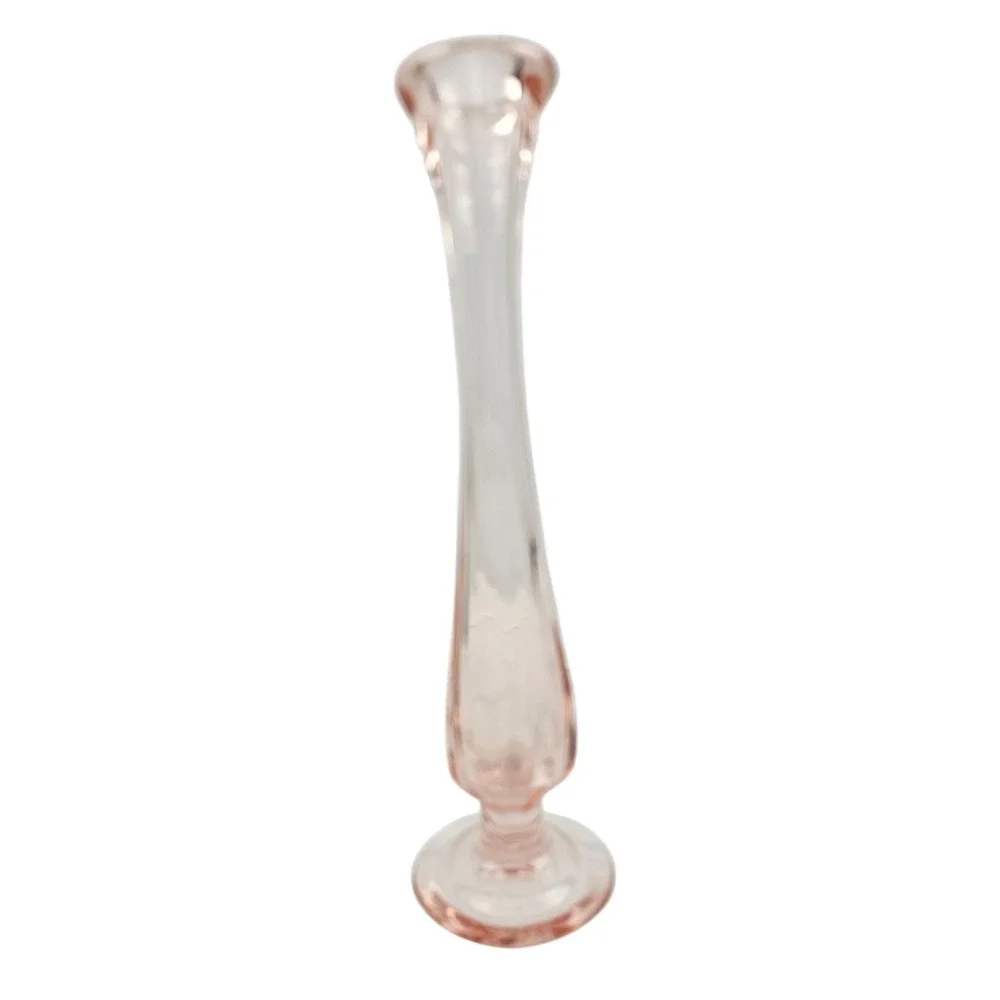 Vintage Pink Depression Glass Bud Vase Fluted 8.25 Inch Mid Century Decor